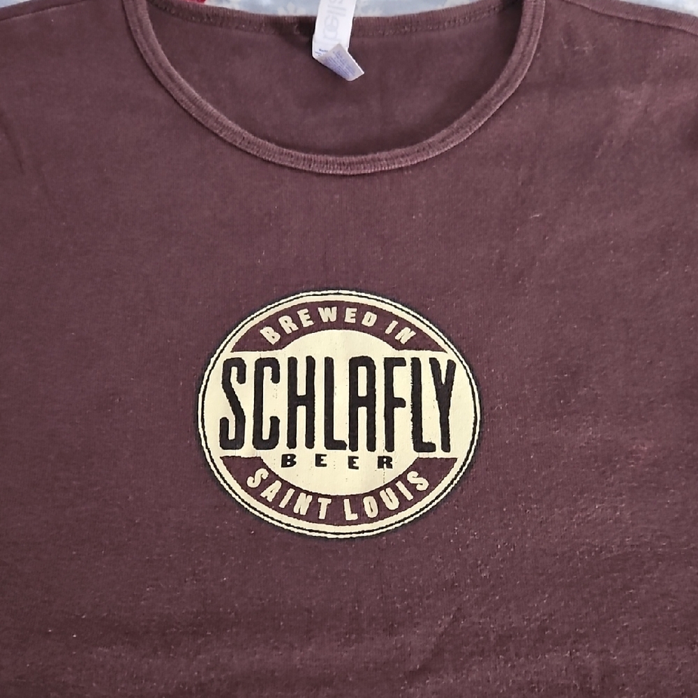 Schlafly Brewery Cap Sleeve Tee - Brown with Cream Logo